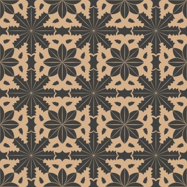 Vektör damasko Dikişsiz retro desen arka plan eğrisi yıldız çapraz Botanik Bahçe çiçek çerçeve. Zarif lüks kahverengi tonlu tasarım duvar kağıtları, arka planında ve sayfa doldurmak için.