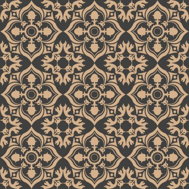 Vektör damasko Dikişsiz retro desen arka plan eğrisi botanik bahçesi yaprak çiçek çerçeve kaleydoskop çapraz. Zarif lüks kahverengi tonlu tasarım duvar kağıtları, arka planında ve sayfa doldurmak için.