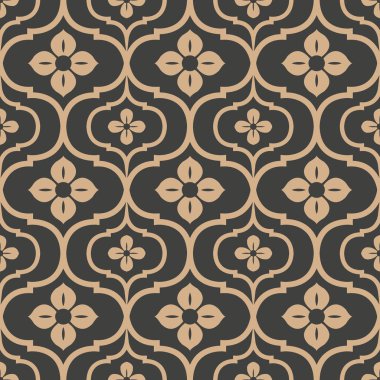 Vektör damasko Dikişsiz retro desen arka plan eğrisi çapraz çerçeve satır çiçek. Zarif lüks kahverengi tonlu tasarım duvar kağıtları, arka planında ve sayfa doldurmak için.