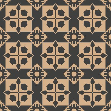 Vektör damasko Dikişsiz retro desen arka plan kare geometri çiçek çapraz. Zarif lüks kahverengi tonlu tasarım duvar kağıtları, arka planında ve sayfa doldurmak için.