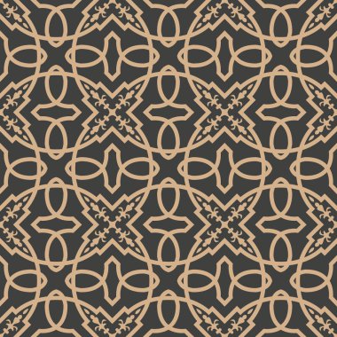 Vektör damasko Dikişsiz retro desen arka plan yuvarlak eğrisi çapraz çerçeve bitki asma. Zarif lüks kahverengi tonlu tasarım duvar kağıtları, arka planında ve sayfa doldurmak için.