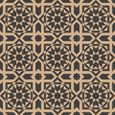 Vektör damasko Dikişsiz retro desen arka plan çokgen geometrisi çiçek çerçeve çapraz. Zarif lüks kahverengi tonlu tasarım duvar kağıtları, arka planında ve sayfa doldurmak için.