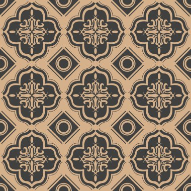 Vektör damasko Dikişsiz retro desen arka plan onay eğrisi çapraz çerçeve çiçek. Zarif lüks kahverengi tonlu tasarım duvar kağıtları, arka planında ve sayfa doldurmak için.