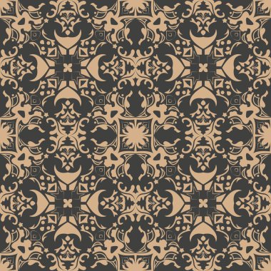 Vektör Şam Dikişsiz retro desen arka plan botanik bahçe bitki çiçek çiçek dürbünü. Zarif lüks kahverengi tonlu tasarım duvar kağıtları, arka planında ve sayfa doldurmak için.