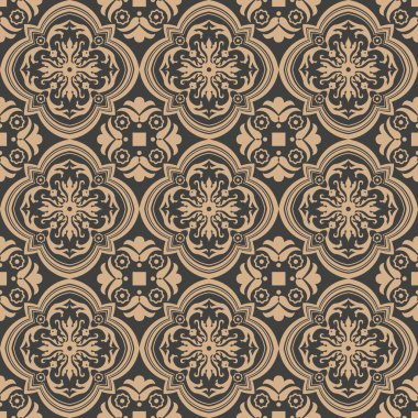 Vektör damasko Dikişsiz retro desen arka plan eğrisi sarmal yaprak çiçek çerçeve asma çapraz. Zarif lüks kahverengi tonlu tasarım duvar kağıtları, arka planında ve sayfa doldurmak için.