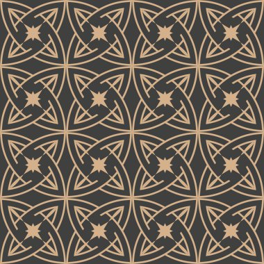 Vektör damasko Dikişsiz retro desen arka plan yuvarlak yıldız çerçeve zinciri çapraz eğrisi. Zarif lüks kahverengi tonlu tasarım duvar kağıtları, arka planında ve sayfa doldurmak için.