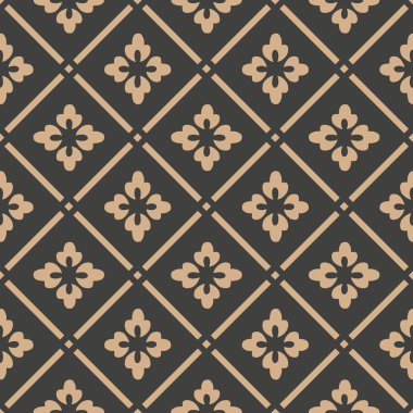 Vektör damasko Dikişsiz retro desen arka plan geometri çerçeve satır çiçek çapraz kontrol edin. Zarif lüks kahverengi tonlu tasarım duvar kağıtları, arka planında ve sayfa doldurmak için.