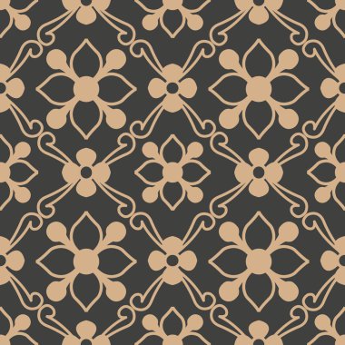 Vektör damasko Dikişsiz retro desen arka plan sarmal eğri yaprak çerçeve asma çiçek çapraz. Zarif lüks kahverengi tonlu tasarım duvar kağıtları, arka planında ve sayfa doldurmak için.