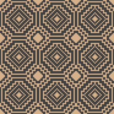 Vektör damasko Dikişsiz retro desen arka plan mozaik piksel çokgen geometrisi onay kare çapraz. Zarif lüks kahverengi tonlu tasarım duvar kağıtları, arka planında ve sayfa doldurmak için.