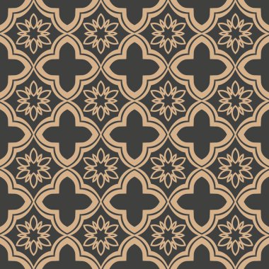 Vektör damasko Dikişsiz retro desen arka plan eğrisi çiçek Kadraj çapraz. Zarif lüks kahverengi tonlu tasarım duvar kağıtları, arka planında ve sayfa doldurmak için.