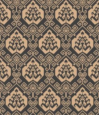 Vektör damasko Dikişsiz retro desen arka plan sarmal girdap çapraz çerçeve satır yaprak soyut. Zarif lüks kahverengi tonlu tasarım duvar kağıtları, arka planında ve sayfa doldurmak için.