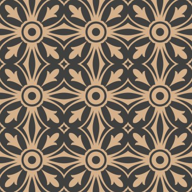 Vektör damasko Dikişsiz retro desen arka plan yuvarlak eğrisi geometri çerçeve satır çiçek çapraz. Zarif lüks kahverengi tonlu tasarım duvar kağıtları, arka planında ve sayfa doldurmak için.