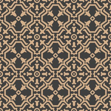 Vektör damasko Dikişsiz retro desen arka plan sarmal eğri Çokgen çiçek kaleidoscpe çapraz. Zarif lüks kahverengi tonlu tasarım duvar kağıtları, arka planında ve sayfa doldurmak için.