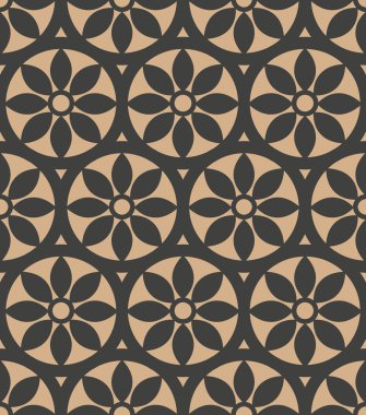 Vektör damasko Dikişsiz retro desen arka plan yuvarlak çiçek çiçek dürbünü çapraz eğrisi. Zarif lüks kahverengi tonlu tasarım duvar kağıtları, arka planında ve sayfa doldurmak için.