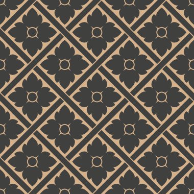 Vektör damasko Dikişsiz retro desen arka plan geometri çapraz çiçek çerçeve kontrol edin. Zarif lüks kahverengi tonlu tasarım duvar kağıtları, arka planında ve sayfa doldurmak için.