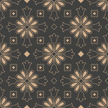 Vektör damasko Dikişsiz retro desen arka plan yuvarlak eğrisi Botanik Bahçe çiçek Kadraj çapraz. Zarif lüks kahverengi tonlu tasarım duvar kağıtları, arka planında ve sayfa doldurmak için.