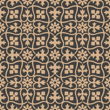 Vektör damasko Dikişsiz retro desen arka plan sarmal eğri çapraz çerçeve asma yaprak çiçek. Zarif lüks kahverengi tonlu tasarım duvar kağıtları, arka planında ve sayfa doldurmak için.