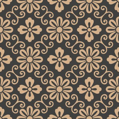 Vektör damasko Dikişsiz retro desen arka plan sarmal eğri çapraz çerçeve asma yaprak çiçek. Zarif lüks kahverengi tonlu tasarım duvar kağıtları, arka planında ve sayfa doldurmak için.
