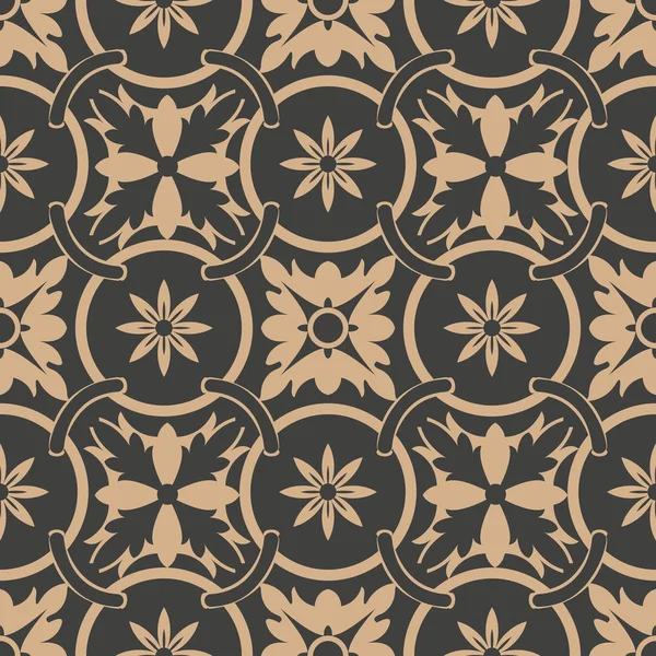Vektör damasko Dikişsiz retro desen arka plan yuvarlak çapraz çerçeve zincir yaprak çiçek eğrisi. Zarif lüks kahverengi tonlu tasarım duvar kağıtları, arka planında ve sayfa doldurmak için.