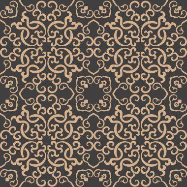 Vektör damasko Dikişsiz retro desen arka plan oryantal sarmal eğri çapraz çerçeve zinciri asma. Zarif lüks kahverengi tonlu tasarım duvar kağıtları, arka planında ve sayfa doldurmak için.