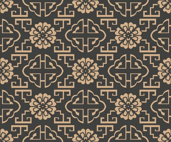 Vector Damask Seamless Retro Pattern Background Oriental Geometry Spiral Cross — Stock Vector