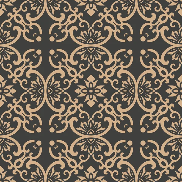 Vektör damasko Dikişsiz retro desen arka plan sarmal eğri oryantal çerçeve zinciri asma çiçek çapraz. Zarif lüks kahverengi tonlu tasarım duvar kağıtları, arka planında ve sayfa doldurmak için.