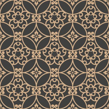 Vektör damasko Dikişsiz retro desen arka plan sarmal eğri çapraz çerçeve asma çiçek yuvarlak. Zarif lüks kahverengi tonlu tasarım duvar kağıtları, arka planında ve sayfa doldurmak için.