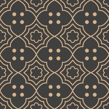 Vektör damasko Dikişsiz retro desen arka plan eğrisi çapraz çerçeve çizgi nokta çiçek. Zarif lüks kahverengi tonlu tasarım duvar kağıtları, arka planında ve sayfa doldurmak için.