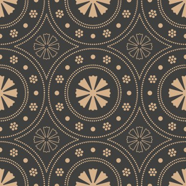 Vektör damasko Dikişsiz retro desen arka plan yuvarlak nokta çizgi çerçeve çiçek çapraz Botanik Bahçesi. Zarif lüks kahverengi tonlu tasarım duvar kağıtları, arka planında ve sayfa doldurmak için.