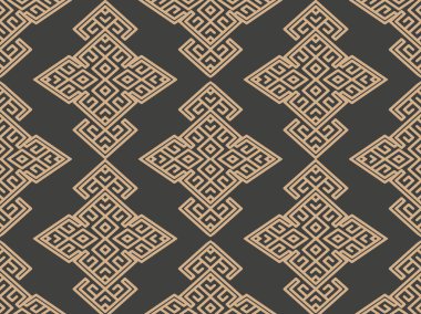 Vektör damasko Dikişsiz retro desen arka plan oryantal geometri onay sarmal çapraz çerçeve chian kret. Zarif lüks kahverengi tonlu tasarım duvar kağıtları, arka planında ve sayfa doldurmak için.