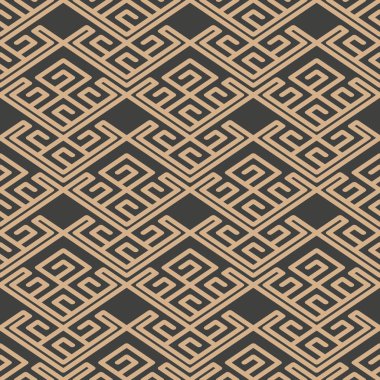 Vektör damasko Dikişsiz retro desen arka plan oryantal geometri onay sarmal çapraz çerçeve chian kret. Zarif lüks kahverengi tonlu tasarım duvar kağıtları, arka planında ve sayfa doldurmak için.