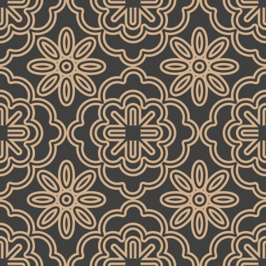 Vektör damasko Dikişsiz retro desen arka plan eğrisi çapraz çiçek çerçeve çizgi kaleidosocpe. Zarif lüks kahverengi tonlu tasarım duvar kağıtları, arka planında ve sayfa doldurmak için.