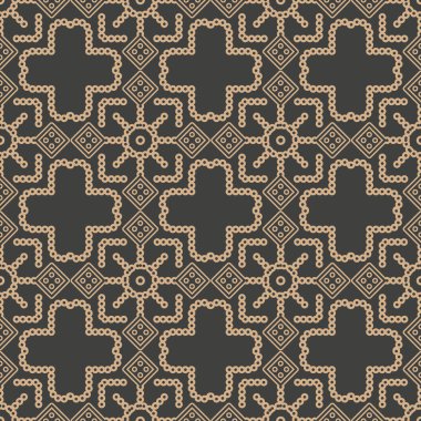 Vektör damasko Dikişsiz retro desen arka plan kare çapraz çerçeve zinciri satır kaleydoskop yuvarlak. Zarif lüks kahverengi tonlu tasarım duvar kağıtları, arka planında ve sayfa doldurmak için.