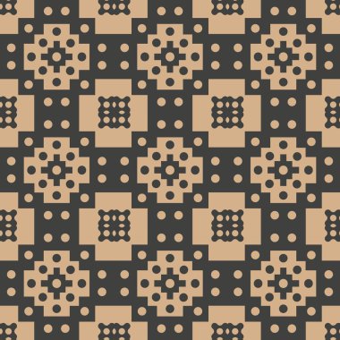 Vektör damasko Dikişsiz retro desen arka plan yuvarlak nokta kare çokgen geometrisi kaleydoskop çapraz. Zarif lüks kahverengi tonlu tasarım duvar kağıtları, arka planında ve sayfa doldurmak için.