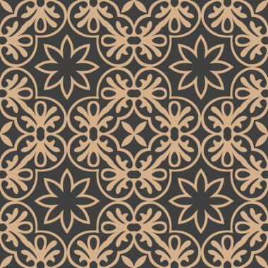 Vektör damasko Dikişsiz retro desen arka plan eğrisi yıldız çapraz çerçeve çiçek hattı kret. Zarif lüks kahverengi tonlu tasarım duvar kağıtları, arka planında ve sayfa doldurmak için.