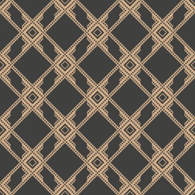 Vektör damasko Dikişsiz retro desen arka plan Aborijin geometri kare kontrol çapraz çerçeve zinciri. Zarif lüks kahverengi tonlu tasarım duvar kağıtları, arka planında ve sayfa doldurmak için.
