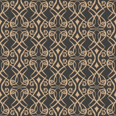 Vektör damasko Dikişsiz retro desen arka plan botanik bahçesi sarmal eğri çapraz çerçeve zinciri asma çiçek. Zarif lüks kahverengi tonlu tasarım duvar kağıtları, arka planında ve sayfa doldurmak için.
