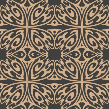Vektör damasko Dikişsiz retro desen arka plan eğrisi sarmal bitki çerçeve asma çapraz. Zarif lüks kahverengi tonlu tasarım duvar kağıtları, arka planında ve sayfa doldurmak için.