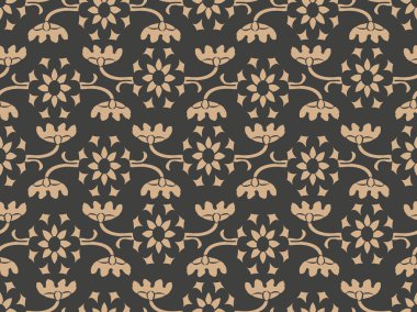 Vektör damasko Dikişsiz retro desen arka plan eğrisi oreintal Botanik Bahçesi kök çerçeve çiçek çapraz. Zarif lüks kahverengi tonlu tasarım duvar kağıtları, arka planında ve sayfa doldurmak için.