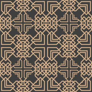 Vektör damasko Dikişsiz retro desen arka plan çokgen geometrisi zinciri kret Kadraj çapraz. Zarif lüks kahverengi tonlu tasarım duvar kağıtları, arka planında ve sayfa doldurmak için.
