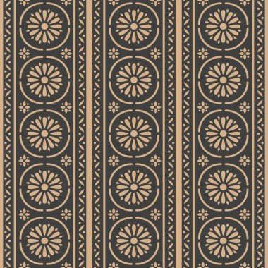 Vektör damasko Dikişsiz retro desen arka plan yuvarlak eğri çizgi çiçek çerçeve, zincir. Zarif lüks kahverengi tonlu tasarım duvar kağıtları, arka planında ve sayfa doldurmak için.