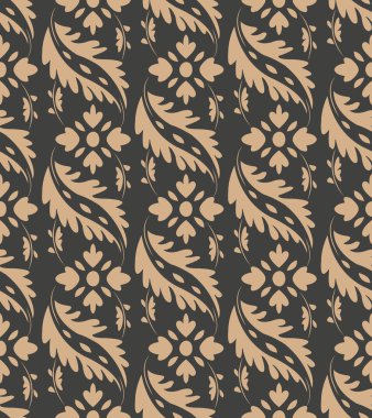 Vektör damasko Dikişsiz retro desen arka plan oryantal Botanik Bahçesi sarmal eğri bitki yaprak çiçek çapraz. Zarif lüks kahverengi tonlu tasarım duvar kağıtları, arka planında ve sayfa doldurmak için.