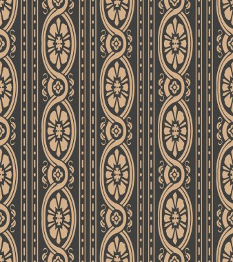 Vektör damasko Dikişsiz retro desen arka plan yuvarlak oval eğri Botanik Bahçesi çerçeve asma çiçek çapraz. Zarif lüks kahverengi tonlu tasarım duvar kağıtları, arka planında ve sayfa doldurmak için.