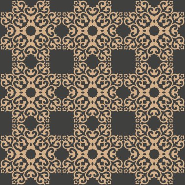 Vektör damasko Dikişsiz retro desen arka plan sarmal eğri çapraz çerçeve zinciri kret. Zarif lüks kahverengi tonlu tasarım duvar kağıtları, arka planında ve sayfa doldurmak için.