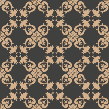 Vektör damasko Dikişsiz retro desen arka plan botanik bahçesi sarmal eğri yaprak çerçeve çiçek çelenk çapraz. Zarif lüks kahverengi tonlu tasarım duvar kağıtları, arka planında ve sayfa doldurmak için.