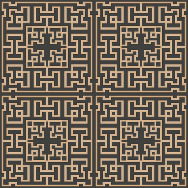 ダマスク ベクトル フレーム格子の幾何学模様のラインを越えるシームレスなレトロなパターンの背景の東洋ジオメトリのポリゴン 背景とページ入力のためのエレガントで豪華な茶色のトーン デザイン — ストックベクタ