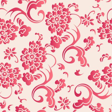 Zarif sorunsuz Çince Botanik Bahçe şakayık çiçeği yaprağı desen arka plan stili. Geleneksel retro duvar kağıdı tasarımı.