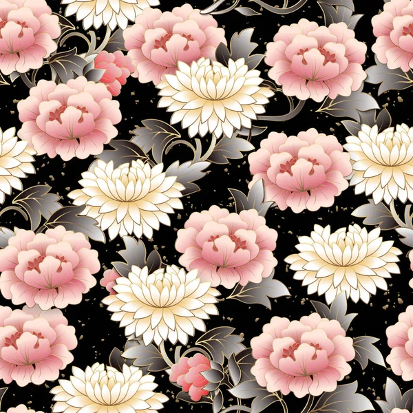 中国粉红花和螺旋云无缝图案背景 贺卡的创意 网页横幅设计 — 图库矢量图片