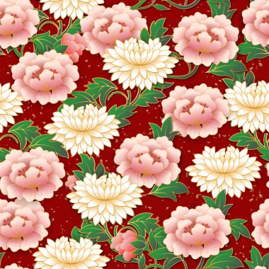 Çince çiçek ve sarmal bulut Dikişsiz desen arka plan pembe. Tebrik kartı, web banner tasarımı için fikir.