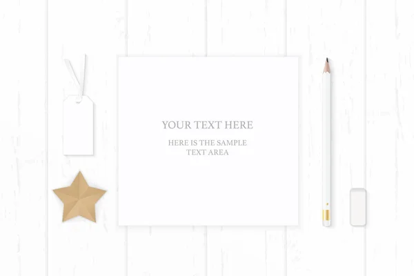 Flat Lay Vista Dall Alto Elegante Bianco Composizione Carta Matita — Vettoriale Stock